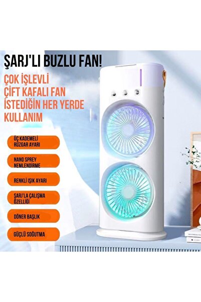 MATECHNO Şarjlı Uzaktan Kumanda Buzlu Taşınabilir Fan Soğutucu RGB Led Çift F...