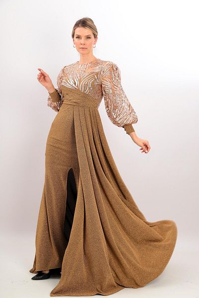 Robes Țesătură flexibilă din lycra cu paiete și sclipici - Rochie de seară cu detaliu cu fante Rochie de pește