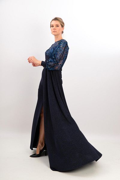 Robes Flexible and Lycra Sequin and Glitter Fabric Slit Evening Fish Dress