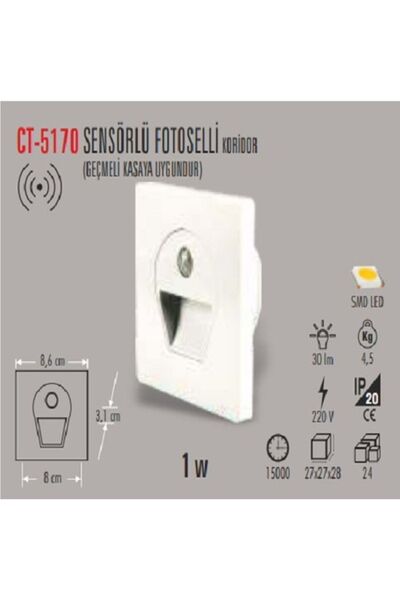 Cata Ct-5170 1w/6500k Sens.ledli Kor. Armatür (beyaz)