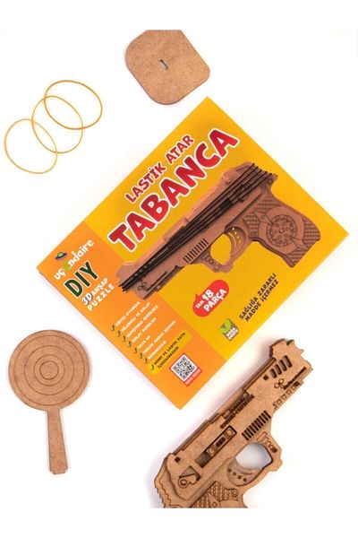Uçandaire Rubber Shooter Pistol / Natural Wooden Paintable Toys Baby Game