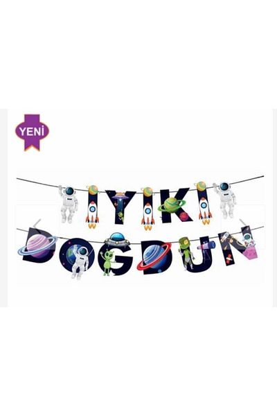 Deniz Party Store 120 cm Space Astronaut Figured - Happy Birthday Lettering