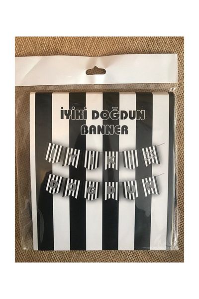 Deniz Party Store Ασπρόμαυρο ριγέ Καλή Ημέρα Γενεθλίων