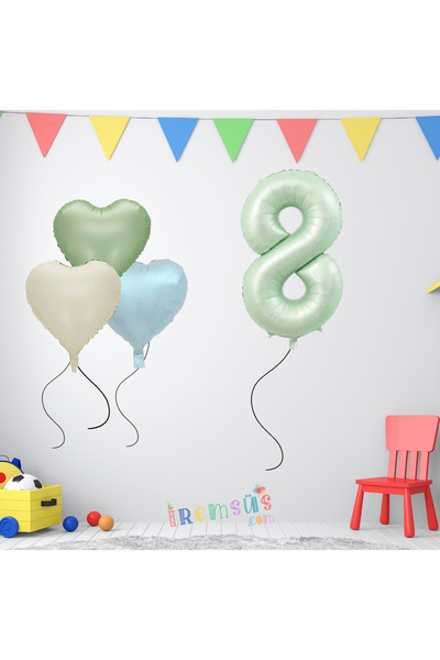 mypartyready 8 Yaş Doğum Günü Su Yeşili Konsept Kalpli Folyo Balon Süsleme Se...