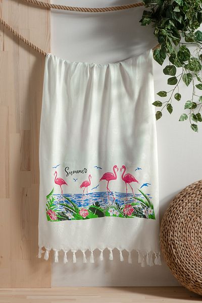 Loova Peshtemal din bumbac cu model flamingo - prosop de plajă și de baie