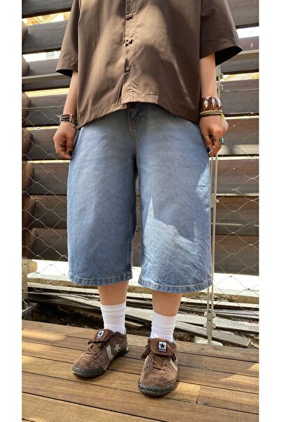 BİQ & TAQ BUTİK Y2K RECYCLED BAGGY POCKET STAR JEAN ŞORT BERMUDA