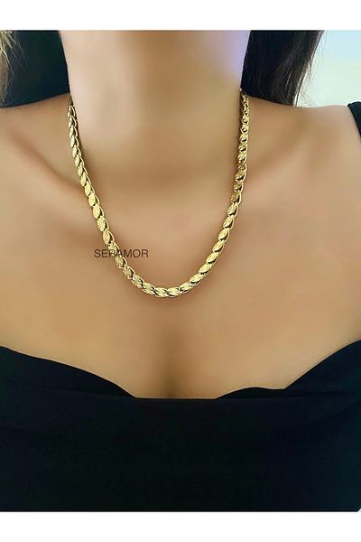 SERAMOR Steel Patterned Anti-Tarnish Barley Necklace
