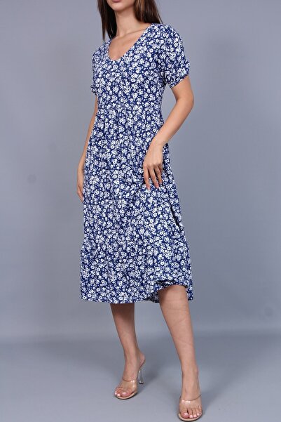 Butik Eylül ,Bürümcük Kumaş,Çiçek Desenli,Kısa Kol Elbise