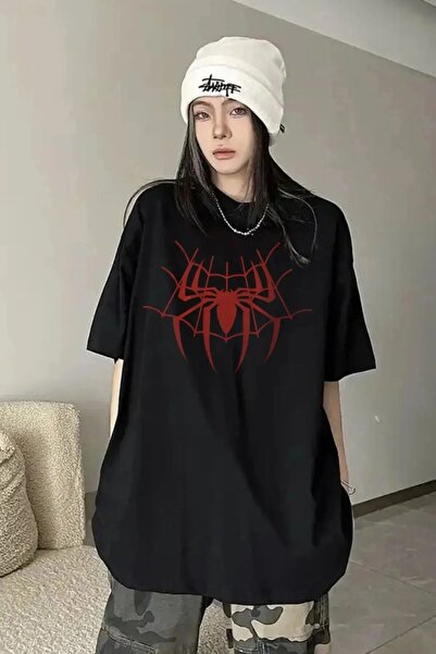 BİQ & TAQ BUTİK Unisex Oversize T-Shirt - Spider Web Model Printed
