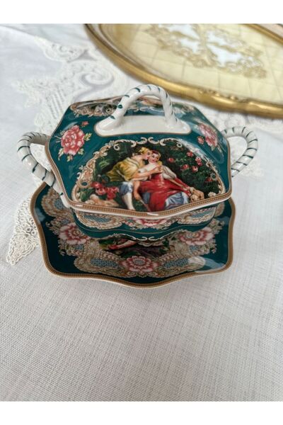 ester Kapaklı Porselen Bonbonyer Fn Alt Tabak 16*14cm Çukur Olan 11*10c