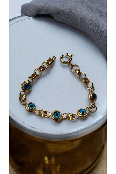 İNN JEWELLERY سوار فولاذي مجسم مع خرزة عين شريرة مضادة للتشويه ومضادة للحساسية