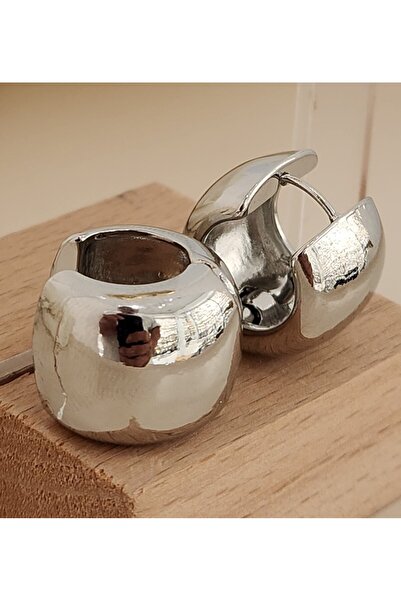 Momos Geniş Halka Şeklinde Huggie Paslanmaz Çelik Metal Şık Küpe