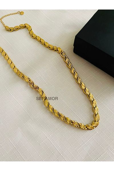 SERAMOR Steel Patterned Anti-Tarnish Barley Necklace