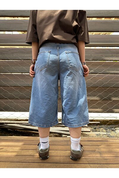 BİQ & TAQ BUTİK Y2K RECYCLED BAGGY POCKET STAR JEAN ŞORT BERMUDA