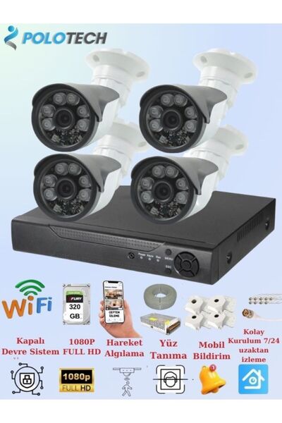 POLOTECH 4 Kameralı 1080p Görüntü 6 Atom Gece Görüşlü Full Hd Akıllı Güvenlik...