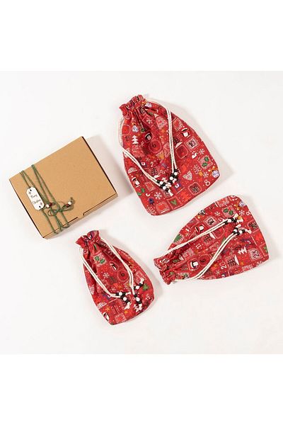 Hilaliart Red Patterned 3 Different Linen Suitcases - New Year's Concept, Organizer