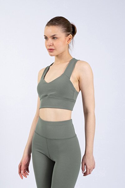 The Step Sports Жіночий спортивний бюстгальтер з підкладкою та шнурівкою, зелений