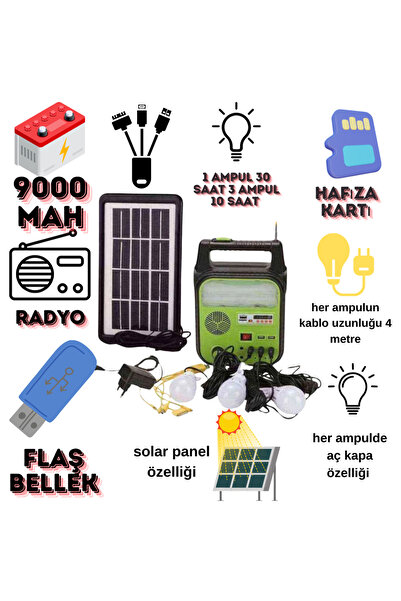 Genel Markalar Dat-9012 Güneş Enerjili Solar Şarjlı Çadır Kamp Aydınlatma Fen...