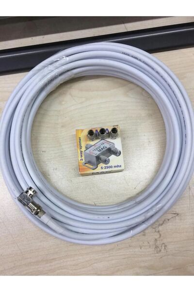 Vwin 10 Metre SARI F Uçlu Anten Kablosu + 2'li Tv Splitter (Çoklayıcı-Bölücü) ve 1 L Fiş (TAK-ÇALIŞTIR),