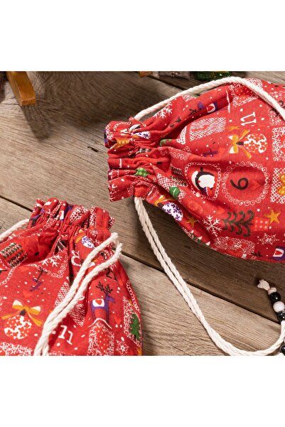 Hilaliart Red Patterned 3 Different Linen Suitcases - New Year's Concept, Organizer