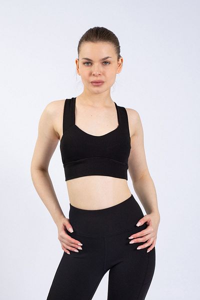 The Step Sports Sutien sport căptușit cu nervuri negre pentru damă