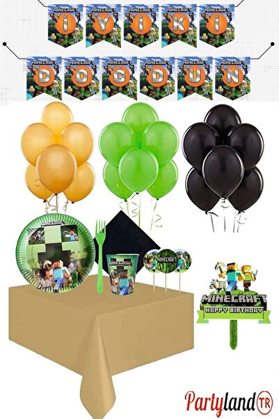 MINECRAFT Partylandtr Minecraft 16 Kişilik Doğum Günü Parti Seti