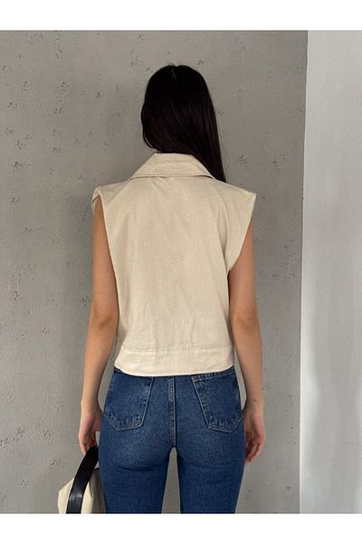 fehika Beige Embroidery Cotton Lace Women's Vest - Laced Design