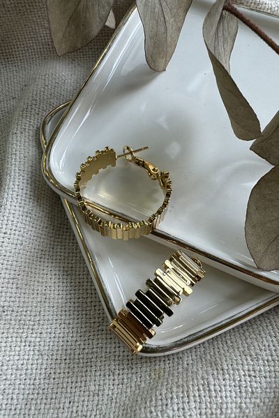 fuya design 2.5cm Wide Heart Rhythm Hoop Steel Earrings