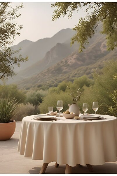 Helen George Bej Klasik Yuvarlak Masa Örtüsü 160 Cm