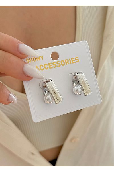 takıtarzım Silver Pearl Women's Earrings