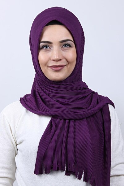 Pratik Piliseli Hazır Hijab Şal Mor