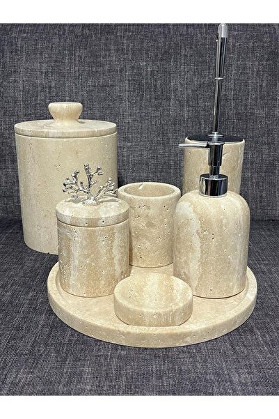 ATAY MERMER TASARIM Traverten Mermer Banyo Seti 7'li