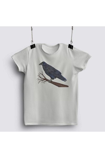 Fizello Raven And Skull, Ανδρικό T-Shirt, Γυναικείο T-Shirt, Unisex Λευκό T-shirt