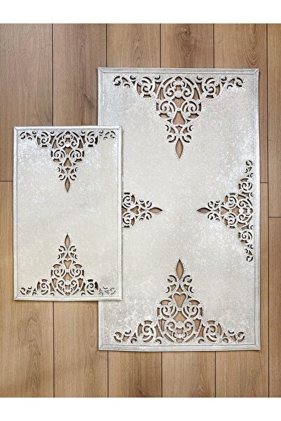 Creativehome Sena Gümüş Deri, Kaymaz Taban, Yıkanabilir, Dekoratif Banyo Pasp...