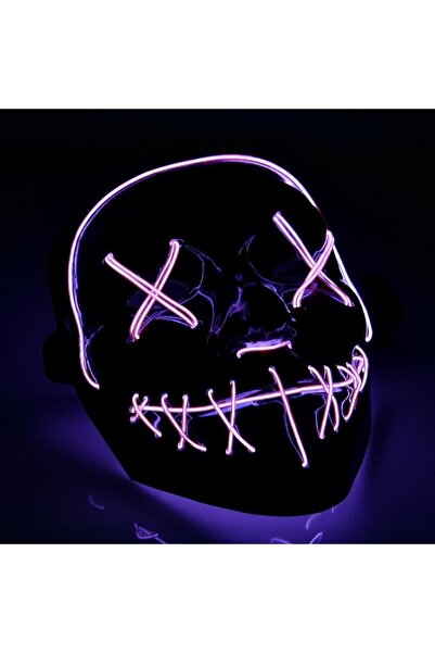 Agest Hallowen Led Işıklı Neon Maske | Cadılar Bayramı Parti Eğlence Maskesi Mor
