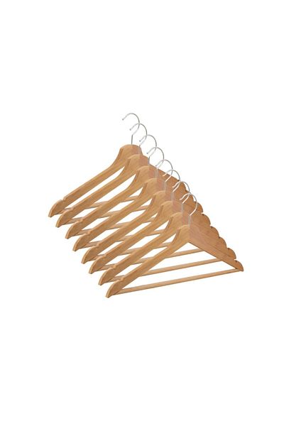 NYN Wooden Bar Clothes Hanger Natural Color 6 Pieces