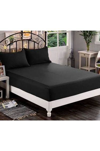 üntaş Life Single Elastic Sheet +1 Pillow Case Plain Black Ecdüzsyh1