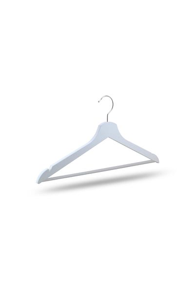 NYN Wooden Hanger Clothes Trousers Hanger with Bar White Color 6 Pieces