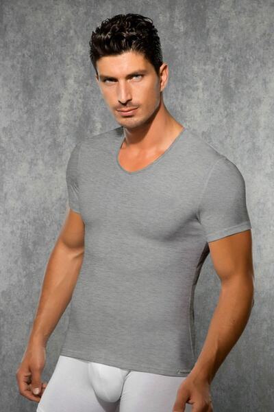 Doreanse Modal V Yaka Gri Melanj Erkek T-shirt