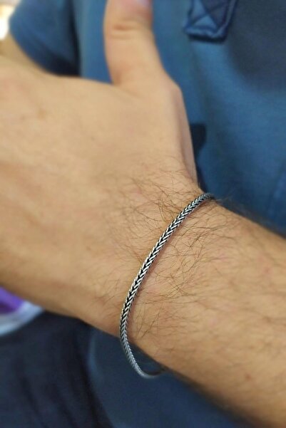 Erer Gümüş Gümüş Tilki Kuyruğu Model Erkek Zincir Bileklik