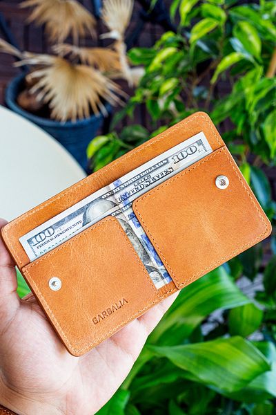 Garbalia Mustard Yellow Canvas Vintage Leather Card Holder Wallet