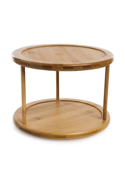 FBZhome 2 Tiers Rotating Bamboo Stand Organizer Tray