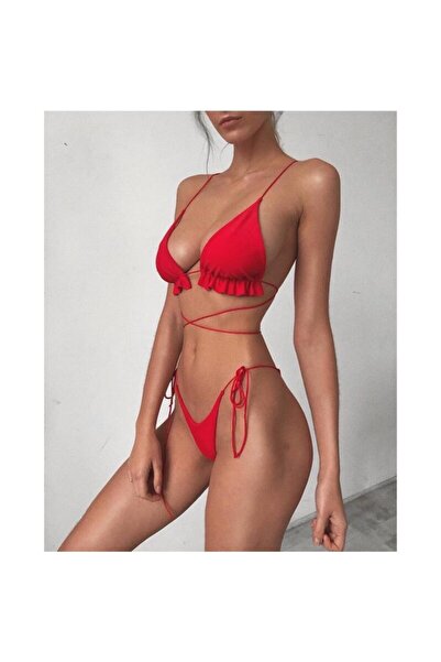 Vie Swimwear Facile Fırfırlı Ip Detaylı Bikini Takımı Kırmızı