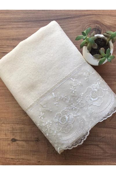 Çeyiz Bahçesi Ahmella French Guipure Cream Velvet Πετσέτα 50&90