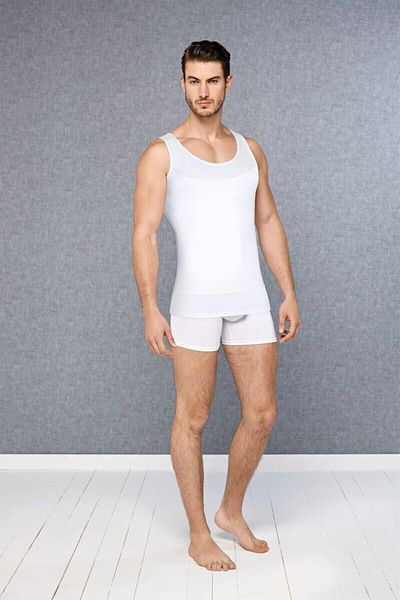 Pimody Men's White Size 2 Slimming Cotton Corset Tank Top Doreanse 5965