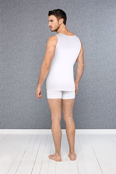 Pimody Men's White Size 2 Slimming Cotton Corset Tank Top Doreanse 5965