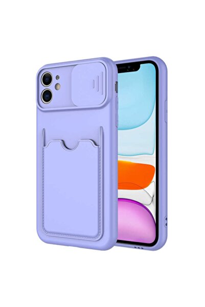 UnDePlus Iphone 11 Uyumlu Kartlıklı Lens Kapatmalı Kapak Mor