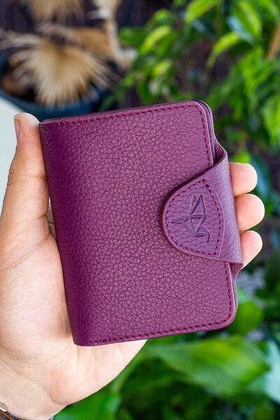 Garbalia Luzern Hakiki Deri Ek Kartlıklı Mürdüm Unisex Cüzdan