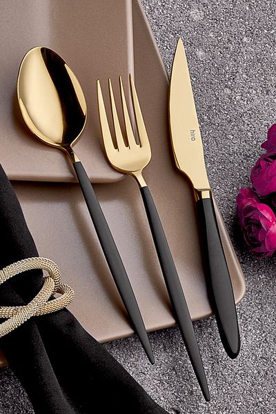 Hira Emotion Istanbul Gold Black Pearlescent 18 Piece Spoon Fork Knife Set