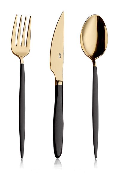 Hira Emotion Istanbul Gold Black Pearlescent 36 Piece Spoon Fork Knife Set